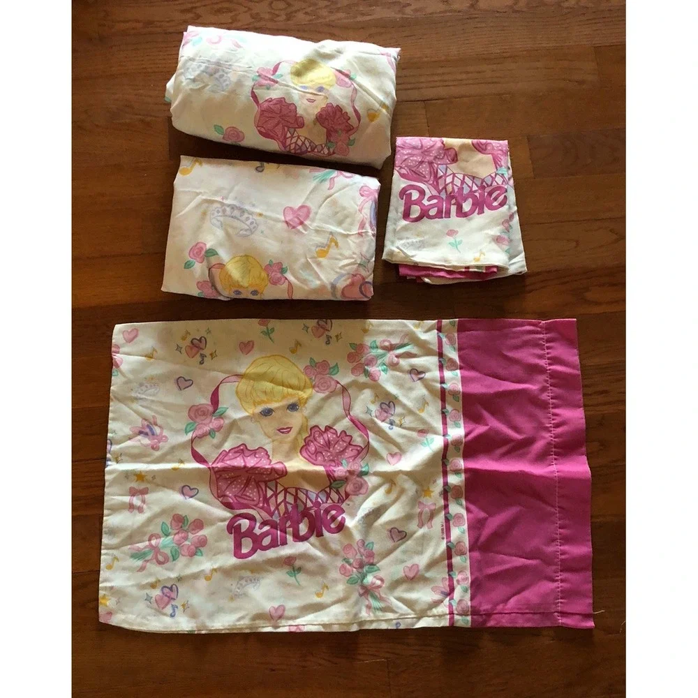 Vintage 1995 Ballerina Barbie Full Sheet Set Flat, Fitted & 2 Pillowcases USA